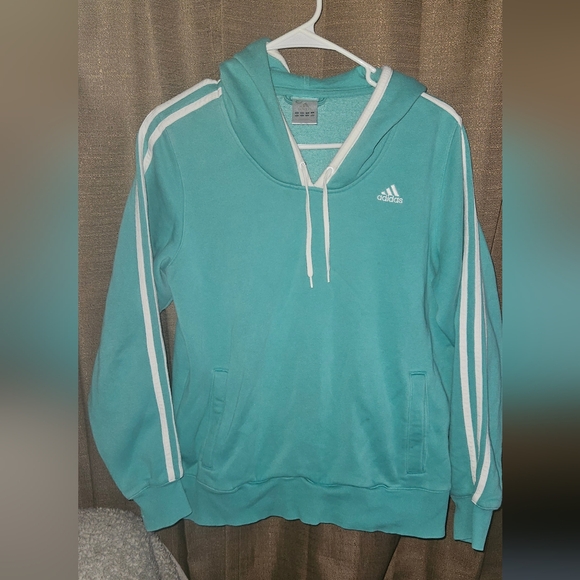 ADIDAS Hoodie Green 3 Stripes Hooded Pullover Sweatshirt Women's sz M - Picture 4 of 10